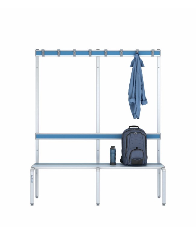 Panca spogliatoio singola 150 cm con appendiabiti e schienale