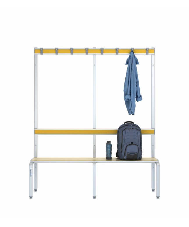 Panca spogliatoio singola 150 cm con appendiabiti e schienale