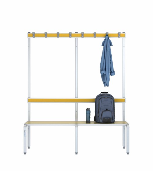 Panca spogliatoio singola 150 cm con appendiabiti e schienale