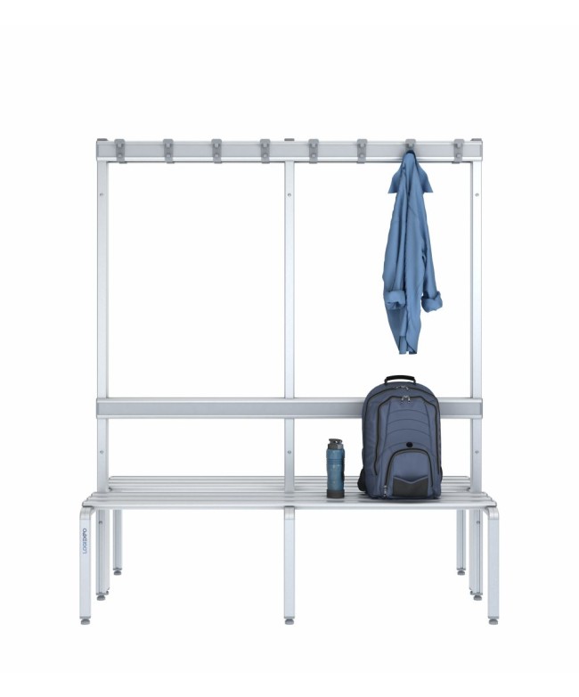Panca doppia 150cm con appendiabiti e schienale – Alluminio e HPL