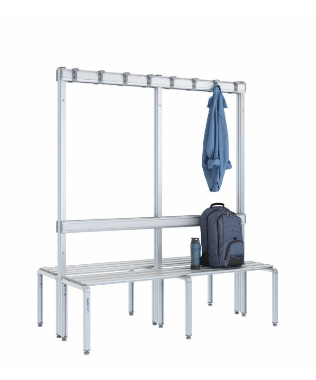 Panca doppia 150cm con appendiabiti e schienale – Alluminio e HPL