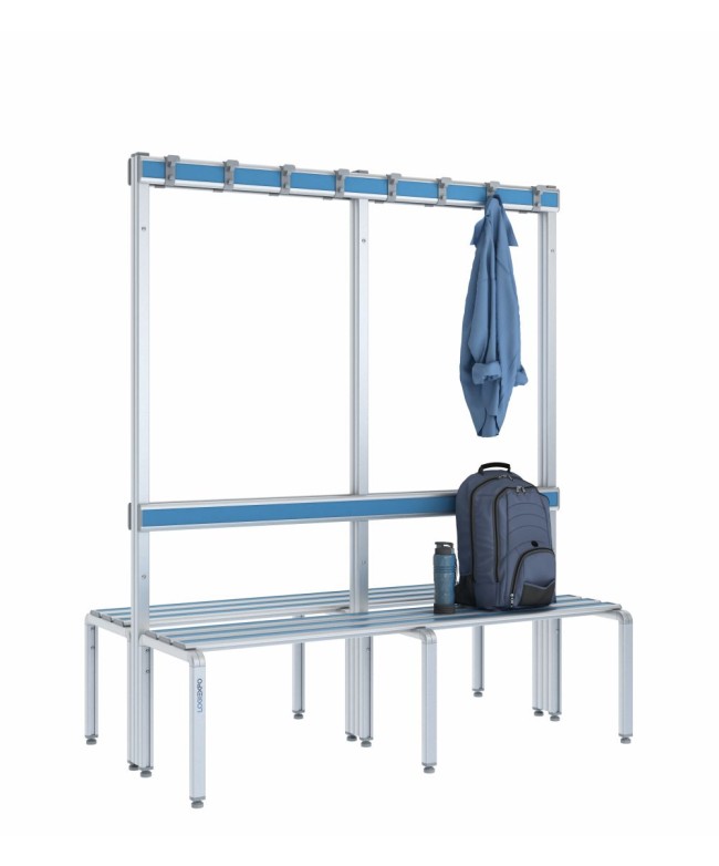 Panca doppia 150cm con appendiabiti e schienale – Alluminio e HPL
