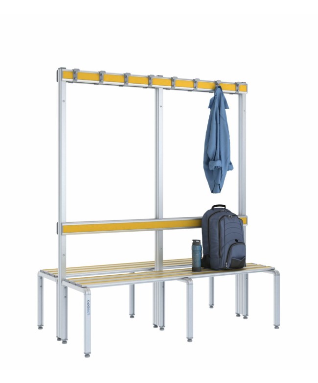 Panca doppia 150cm con appendiabiti e schienale – Alluminio e HPL