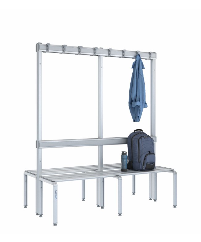 Panca doppia 150cm con appendiabiti e schienale – Alluminio e HPL