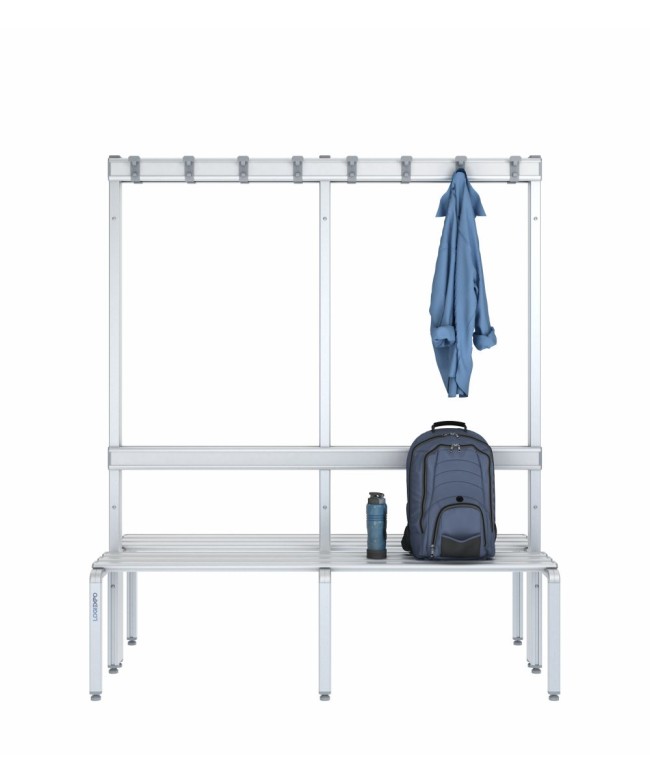 Panca doppia 150cm con appendiabiti e schienale – Alluminio e HPL