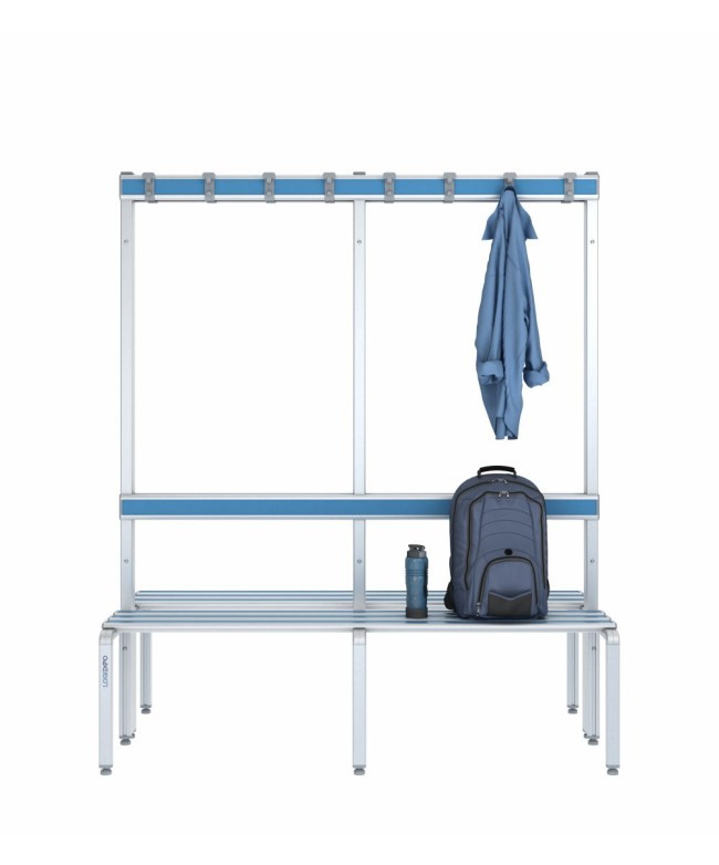 Panca doppia 150cm con appendiabiti e schienale – Alluminio e HPL