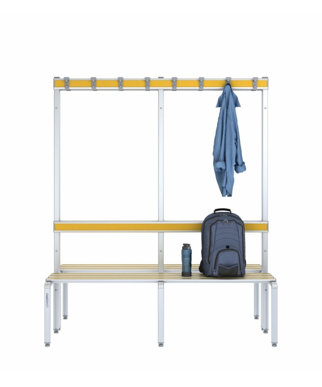 Panca doppia 150cm con appendiabiti e schienale – Alluminio e HPL