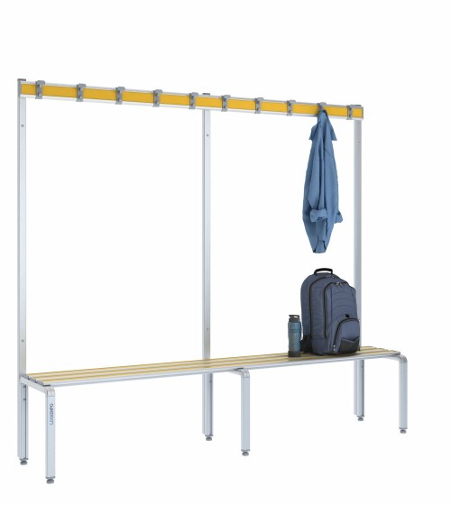 Panca spogliatoio singola 200cm con appendiabiti – Alluminio e HPL