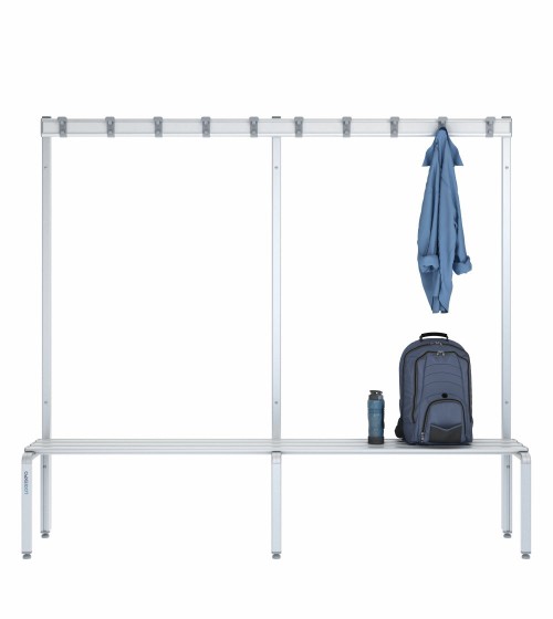 Panca spogliatoio singola 200cm con appendiabiti – Alluminio e HPL