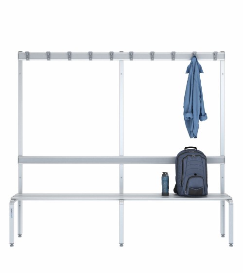 Panca spogliatoio singola 200cm con appendiabiti e schienale