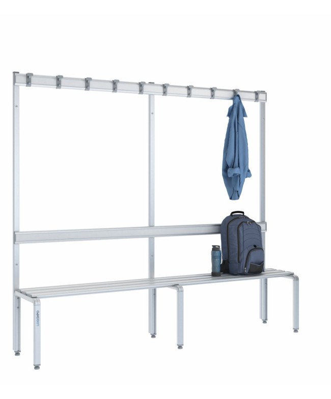 Panca spogliatoio singola 200cm con appendiabiti e schienale