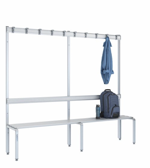 Panca spogliatoio singola 200cm con appendiabiti e schienale