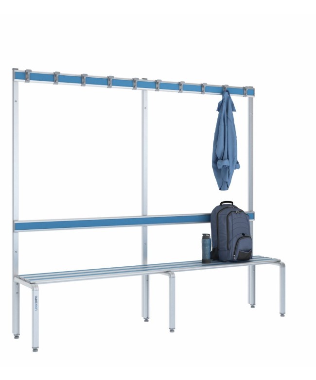 Panca spogliatoio singola 200cm con appendiabiti e schienale