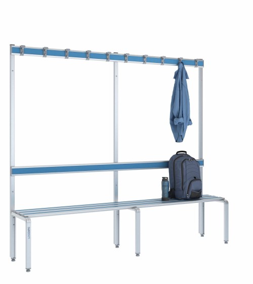 Panca spogliatoio singola 200cm con appendiabiti e schienale