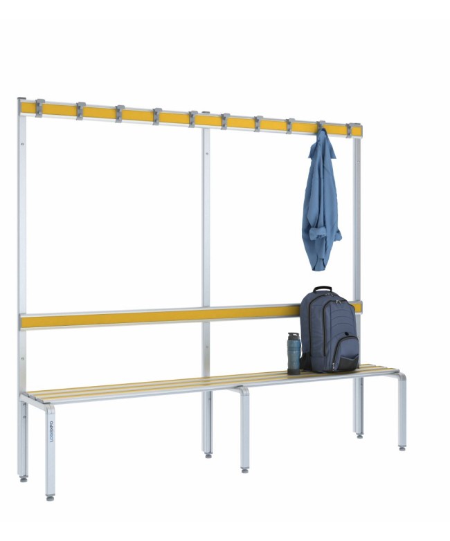 Panca spogliatoio singola 200cm con appendiabiti e schienale