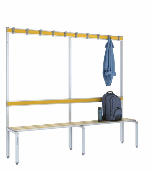 Panca spogliatoio singola 200cm con appendiabiti e schienale