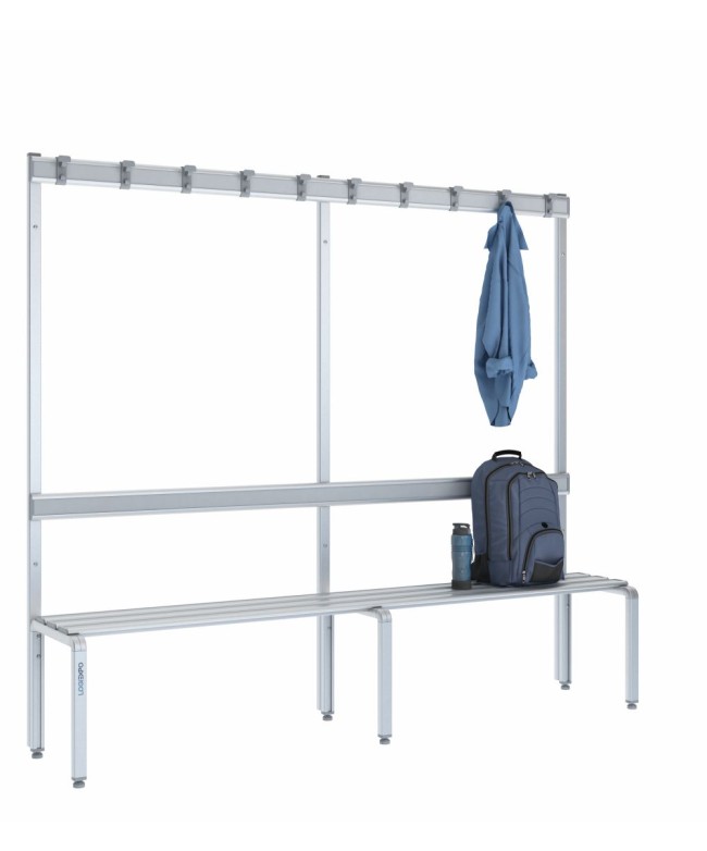 Panca spogliatoio singola 200cm con appendiabiti e schienale