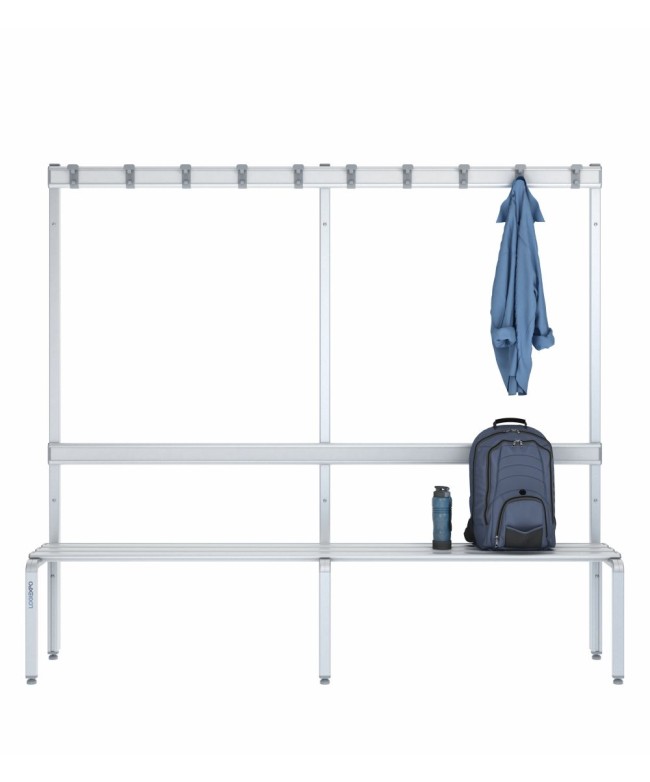 Panca spogliatoio singola 200cm con appendiabiti e schienale