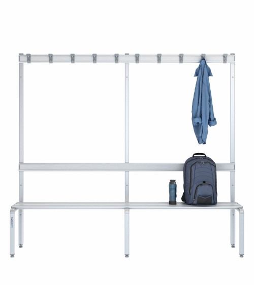 Panca spogliatoio singola 200cm con appendiabiti e schienale