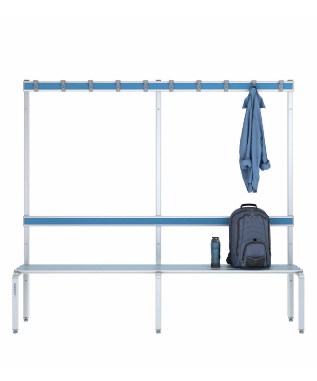 Panca spogliatoio singola 200cm con appendiabiti e schienale