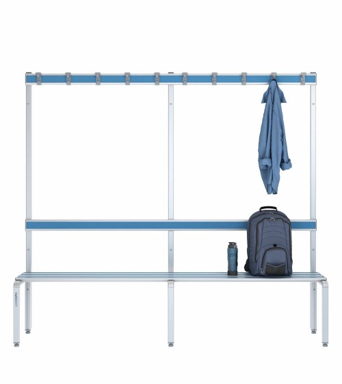 Panca spogliatoio singola 200cm con appendiabiti e schienale