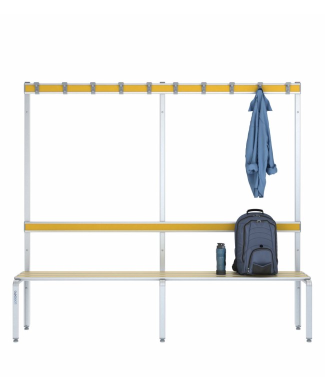 Panca spogliatoio singola 200cm con appendiabiti e schienale