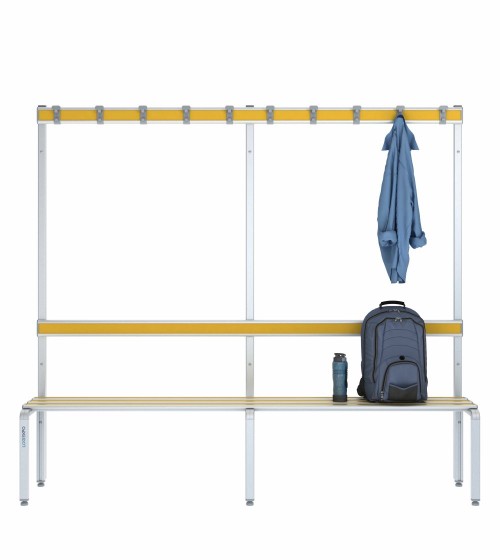 Panca spogliatoio singola 200cm con appendiabiti e schienale