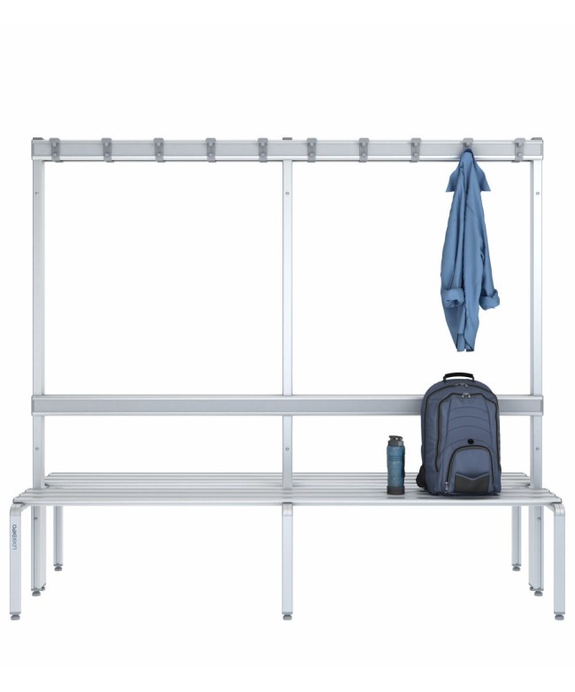 Panca doppia 200cm con appendiabiti e schienale – Alluminio e HPL