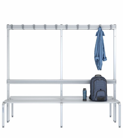 Panca doppia 200cm con appendiabiti e schienale – Alluminio e HPL