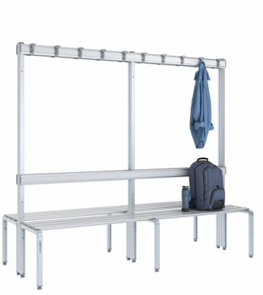Panca doppia 200cm con appendiabiti e schienale – Alluminio e HPL