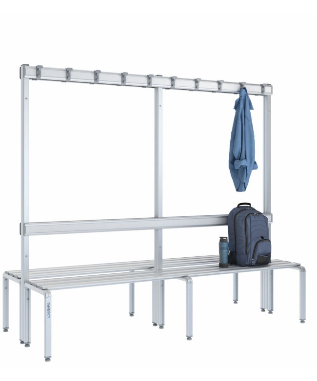 Panca doppia 200cm con appendiabiti e schienale – Alluminio e HPL