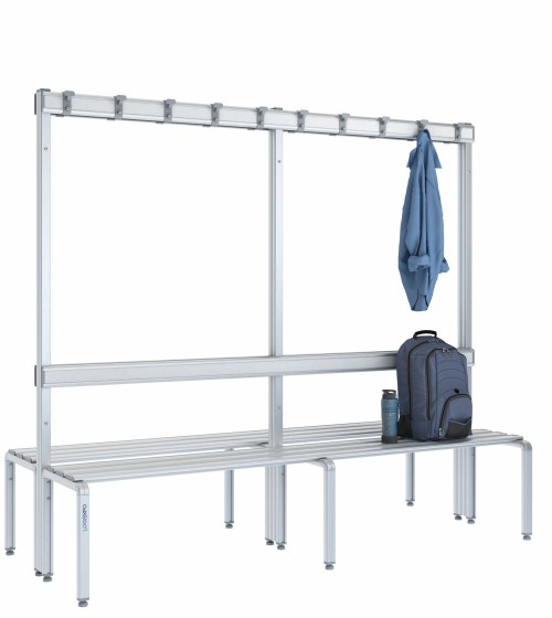 Panca doppia 200cm con appendiabiti e schienale – Alluminio e HPL