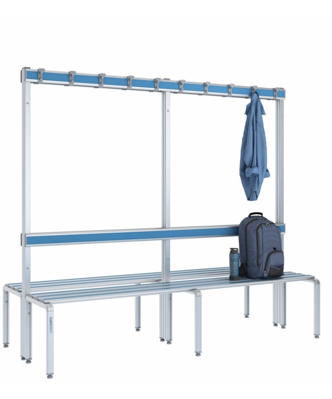 Panca doppia 200cm con appendiabiti e schienale – Alluminio e HPL