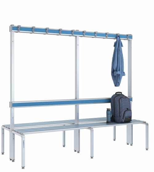 Panca doppia 200cm con appendiabiti e schienale – Alluminio e HPL