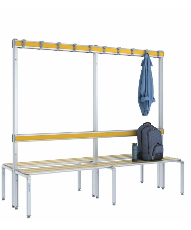 Panca doppia 200cm con appendiabiti e schienale – Alluminio e HPL