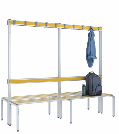 Panca doppia 200cm con appendiabiti e schienale – Alluminio e HPL
