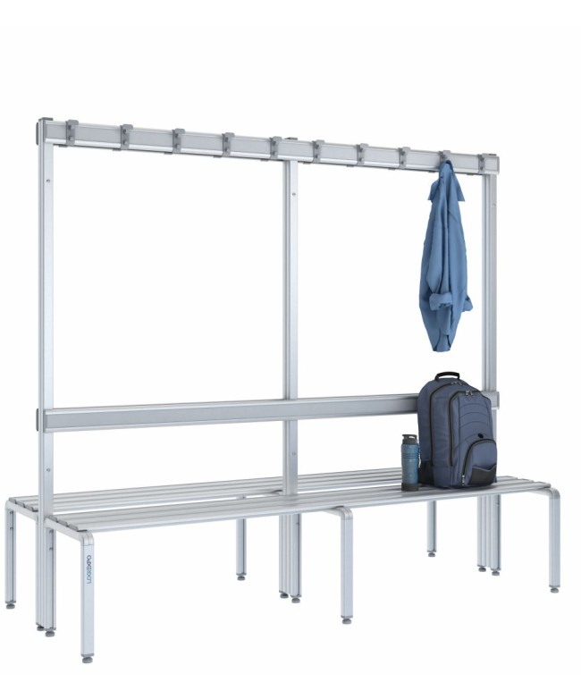 Panca doppia 200cm con appendiabiti e schienale – Alluminio e HPL