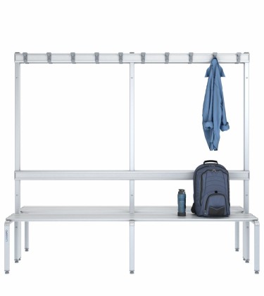Panca doppia 200cm con appendiabiti e schienale – Alluminio e HPL 2
