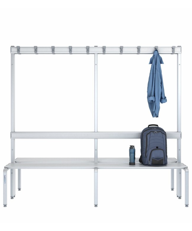 Panca doppia 200cm con appendiabiti e schienale – Alluminio e HPL