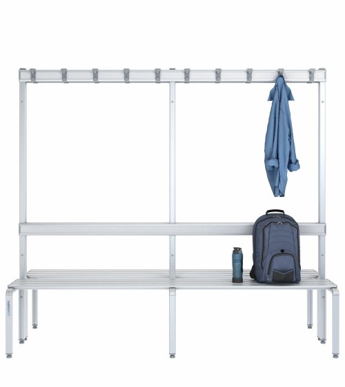Panca doppia 200cm con appendiabiti e schienale – Alluminio e HPL