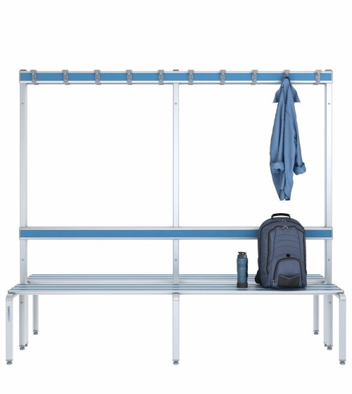 Panca doppia 200cm con appendiabiti e schienale – Alluminio e HPL