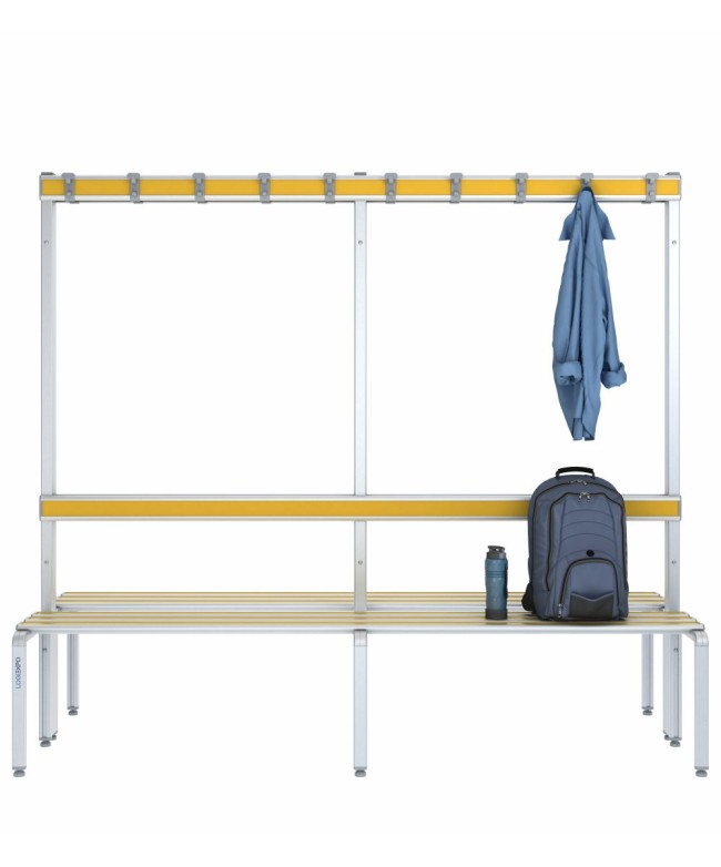 Panca doppia 200cm con appendiabiti e schienale – Alluminio e HPL