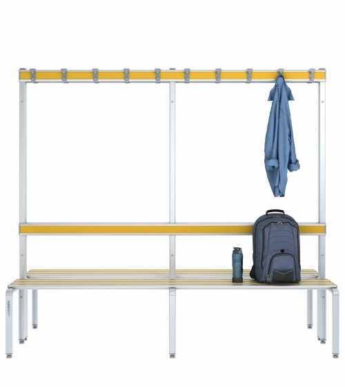 Panca doppia 200cm con appendiabiti e schienale – Alluminio e HPL