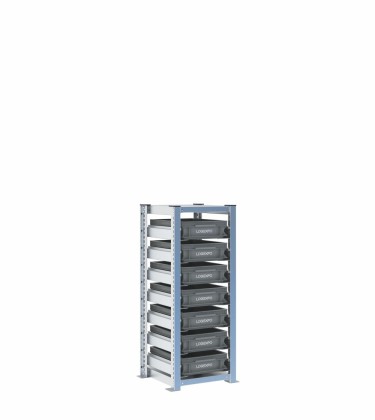 Scaffale H1000 a 1 campata con 7 contenitori Euro 400x300x100h, vista prospettica