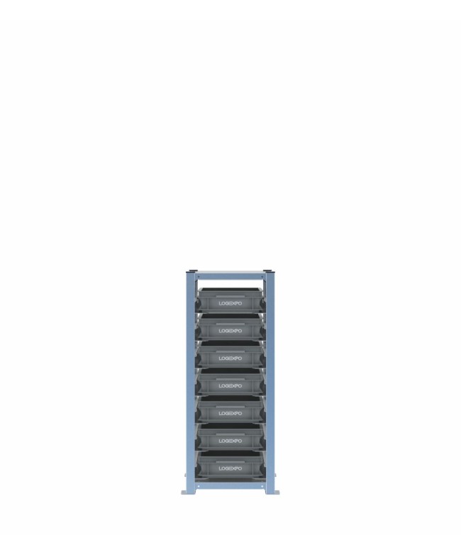 Scaffale H1000 a 1 campata con 7 contenitori Euro 400x300x100h, vista frontale