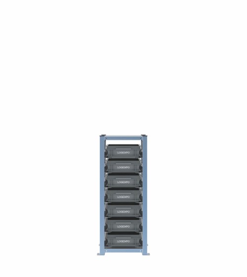 Scaffale H1000 a 1 campata con 7 contenitori Euro 400x300x100h, vista frontale
