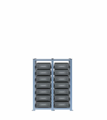 Scaffale H1000 a 2 campate con 14 contenitori Euro 400x300x100h, vista prospettica 2