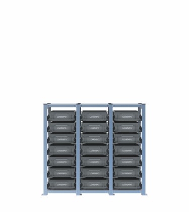 Scaffale H1000 a 3 campate con 21 contenitori Euro 400x300x100h, vista prospettica 2