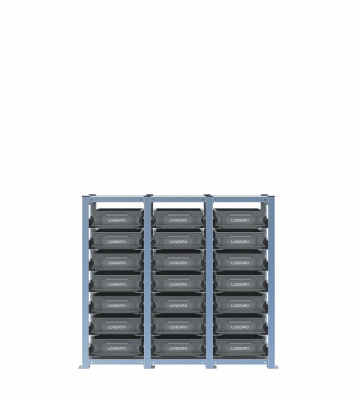 Scaffale H1000 a 3 campate con 21 contenitori Euro 400x300x100h, vista frontale