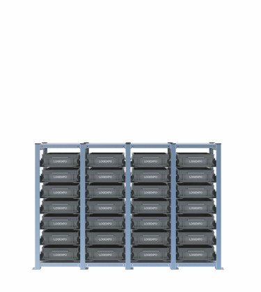Scaffale H1000 a 4 campate con 28 contenitori Euro 400x300x100h, vista prospettica 2